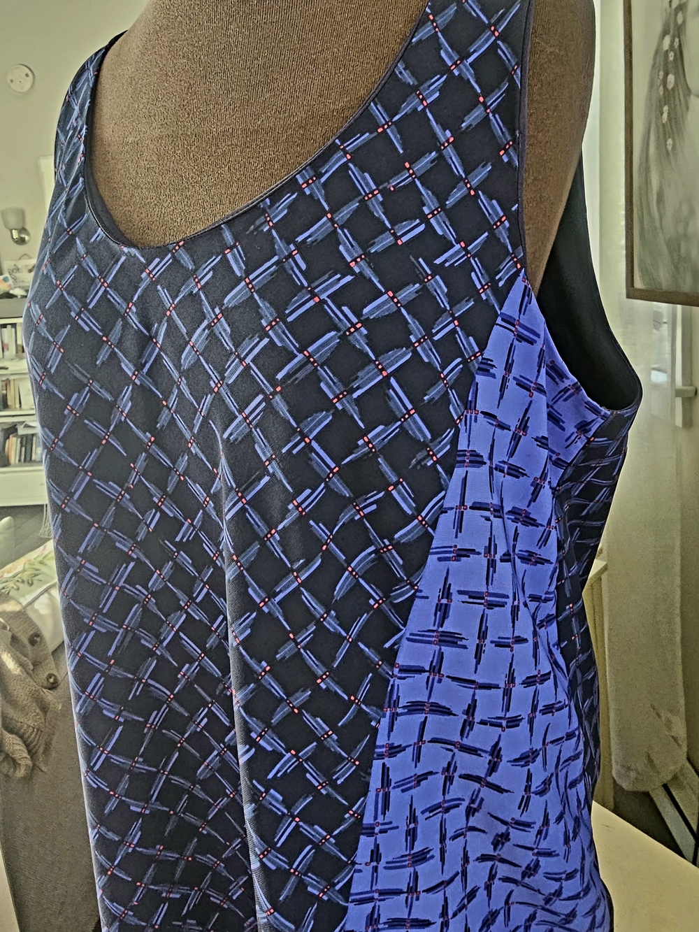 Halogen Navy and Periwinkle Patterned Sleeveless Dress